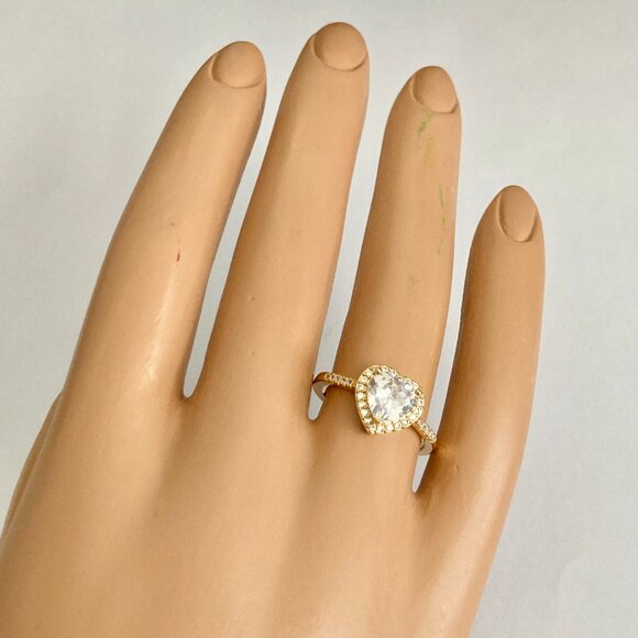 Heart Cut Cubic Zirconia Halo Cocktail Ring Yellow Gold Plated Size 7 8 9 - Picture 3 of 13